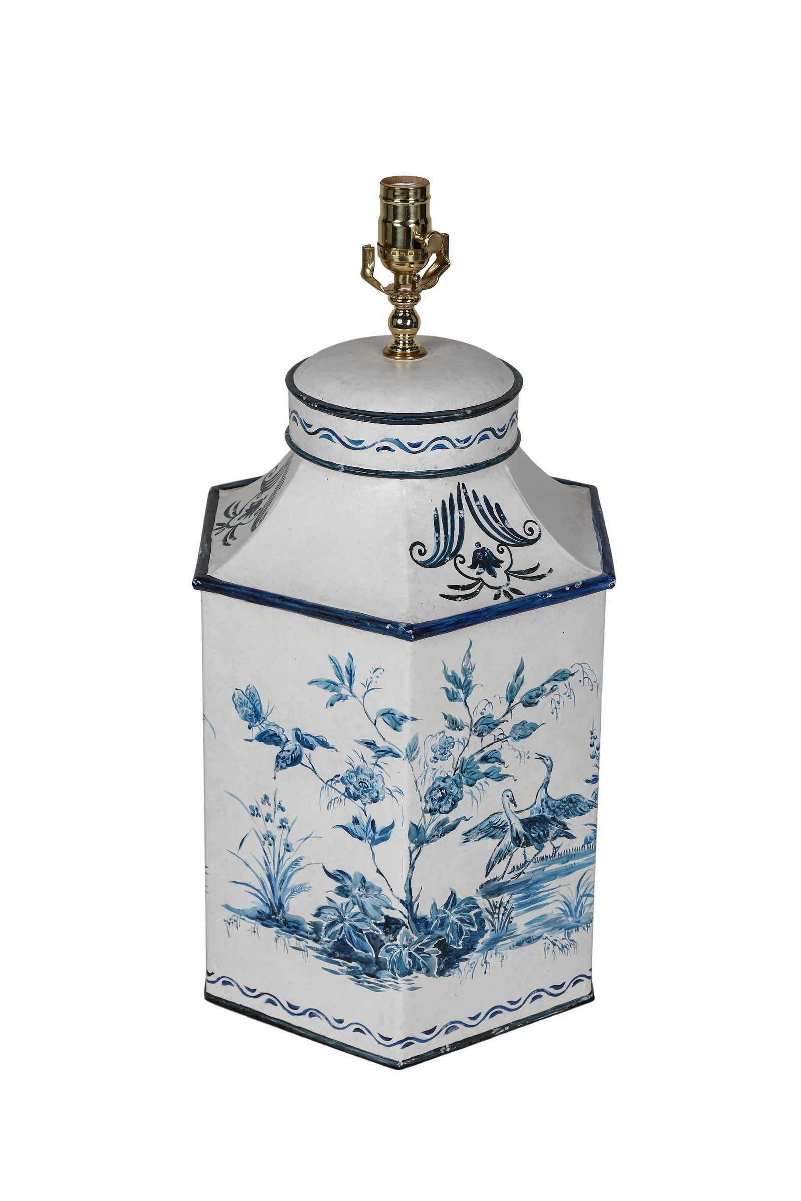 Vintage Hand-Painted British Export French Chinoiserie Tea Caddy Table Lamp in Blue & White - 3