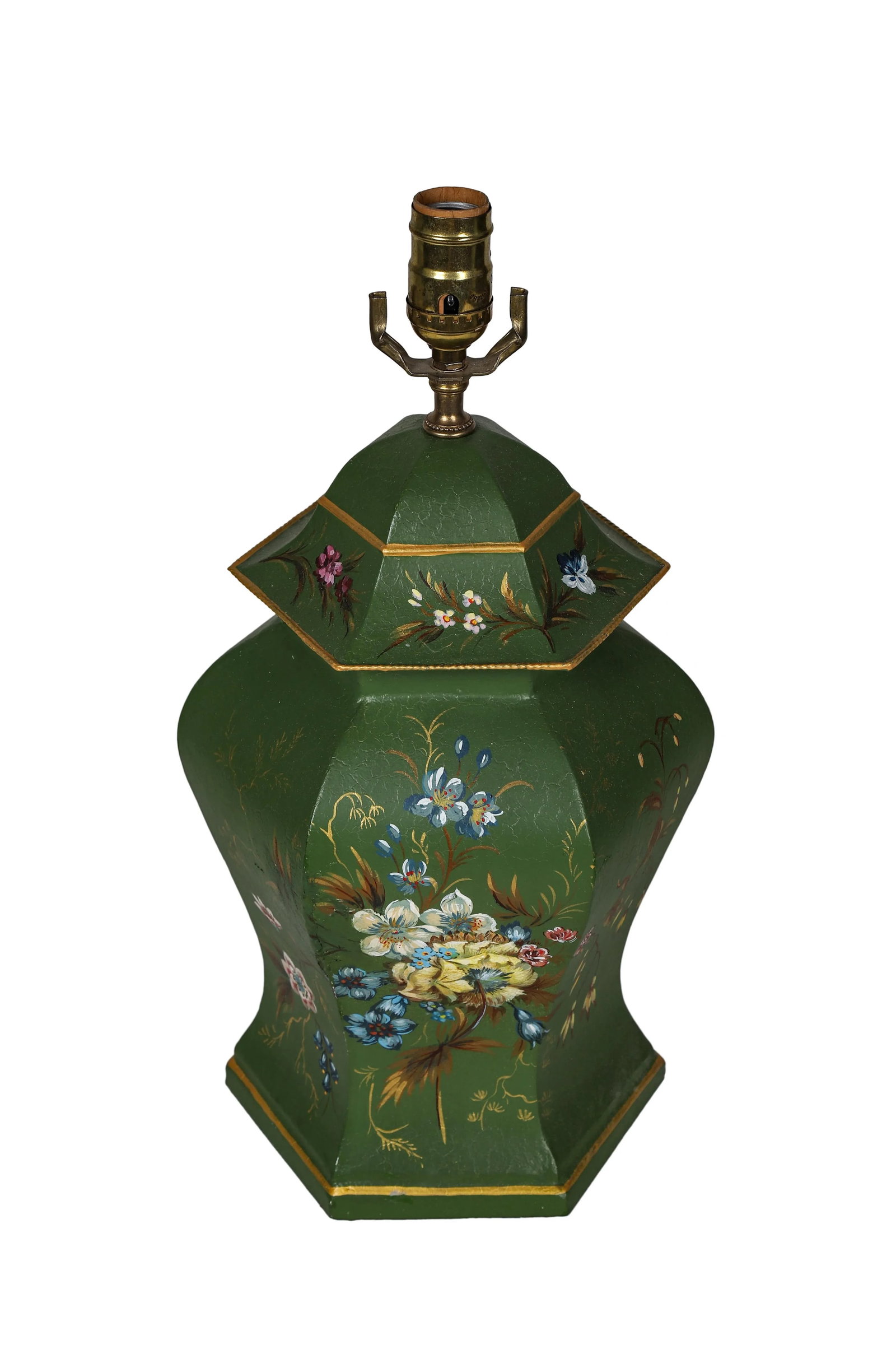 Vintage Hand-Painted Tole Temple Jar Table Lamp - 2