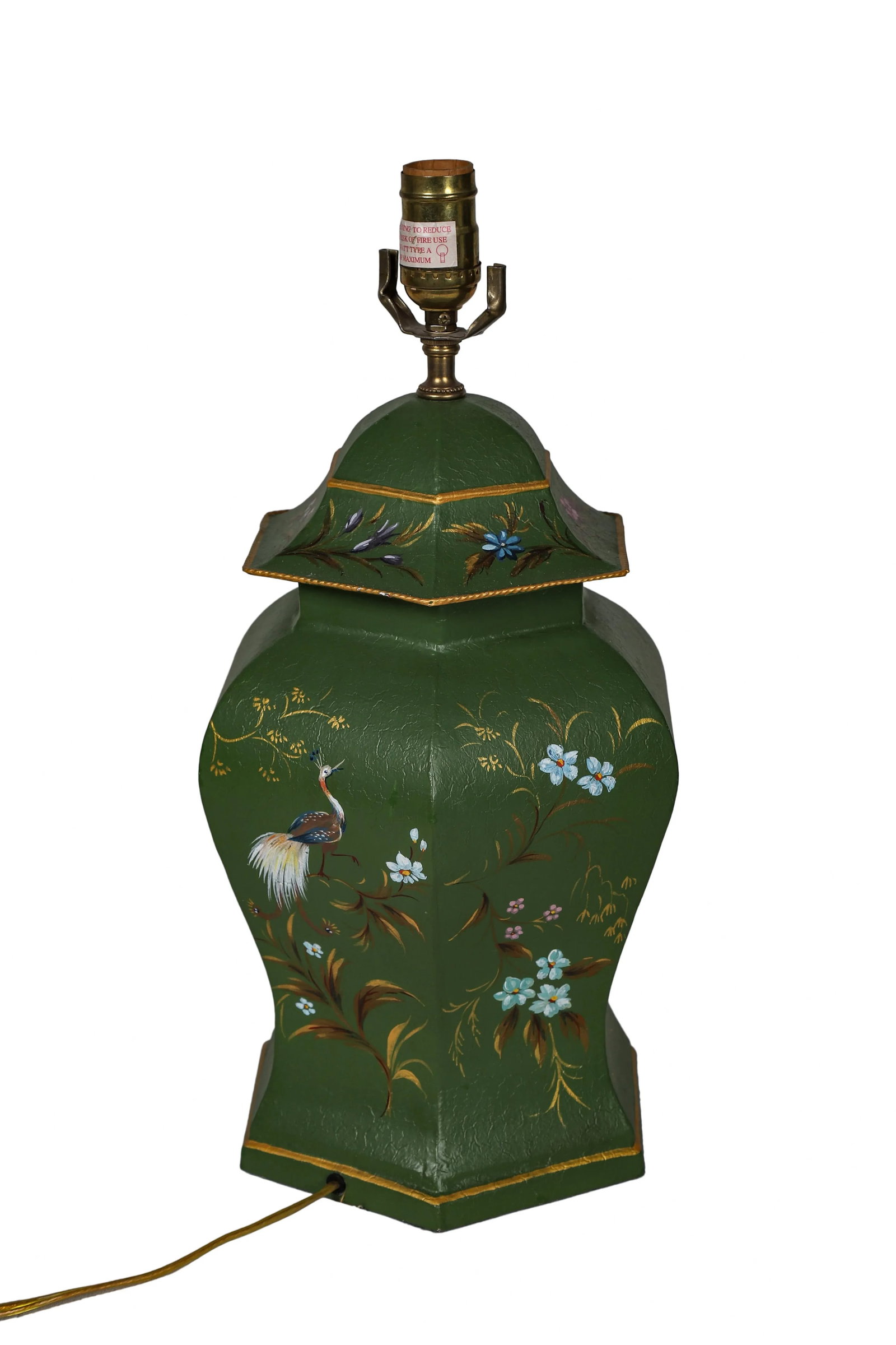 Vintage Hand-Painted Tole Temple Jar Table Lamp - 4