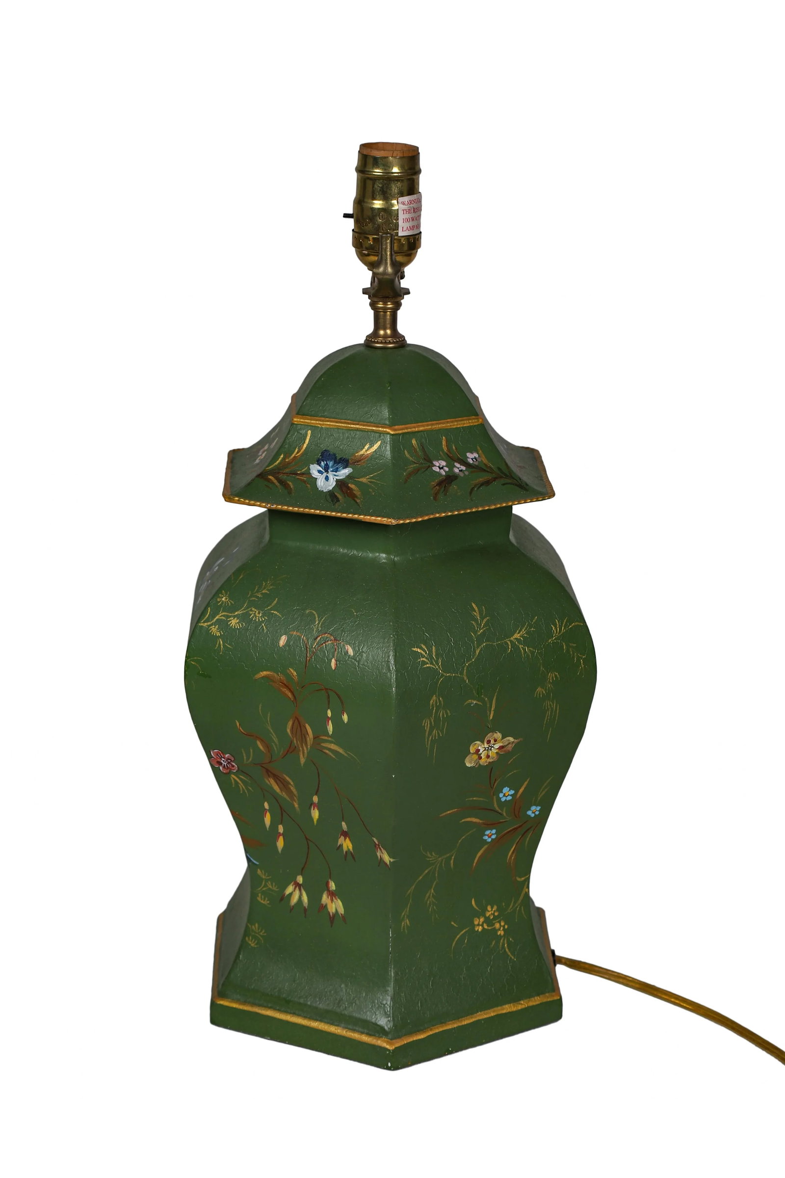 Vintage Hand-Painted Tole Temple Jar Table Lamp - 5
