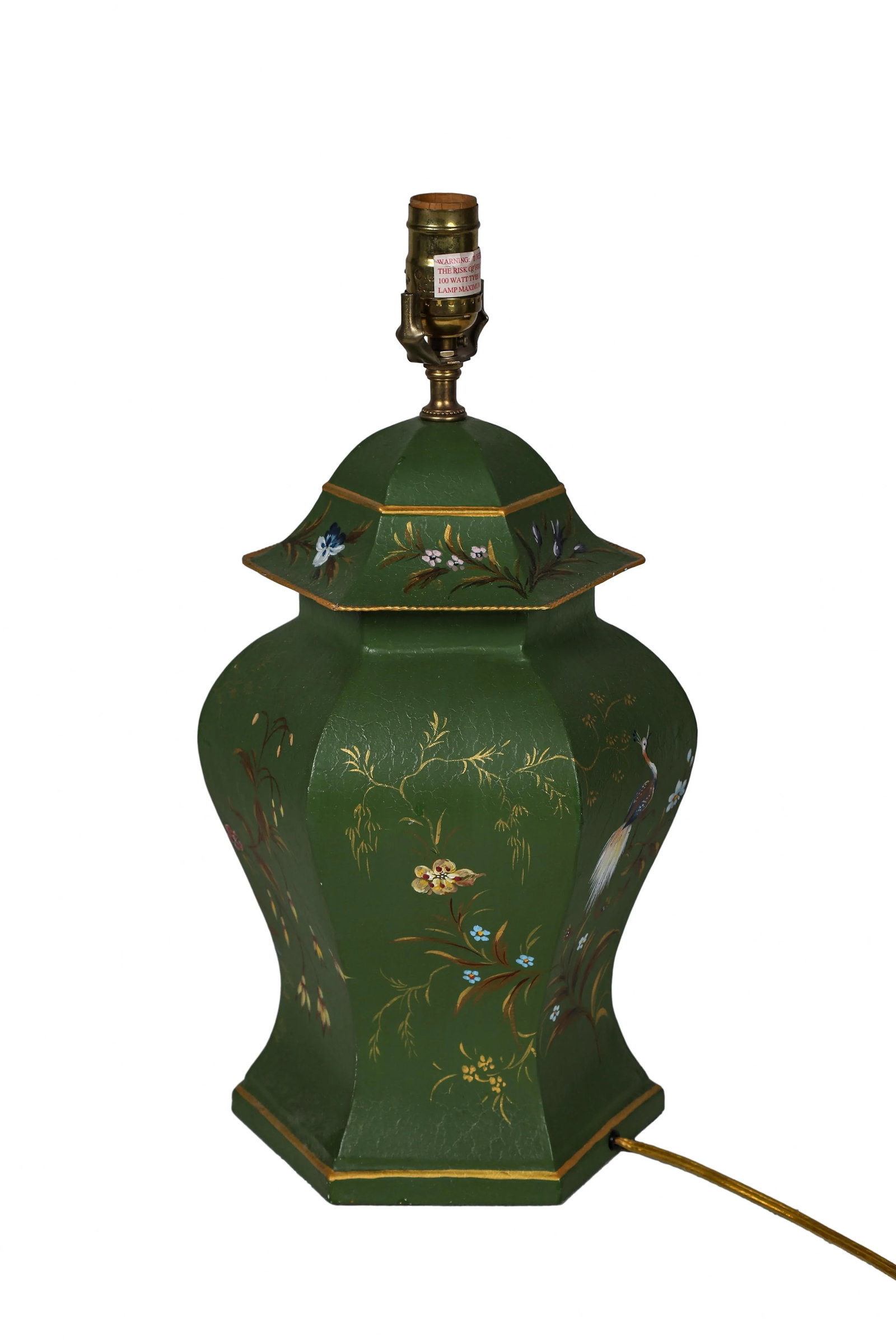Vintage Hand-Painted Tole Temple Jar Table Lamp - 6