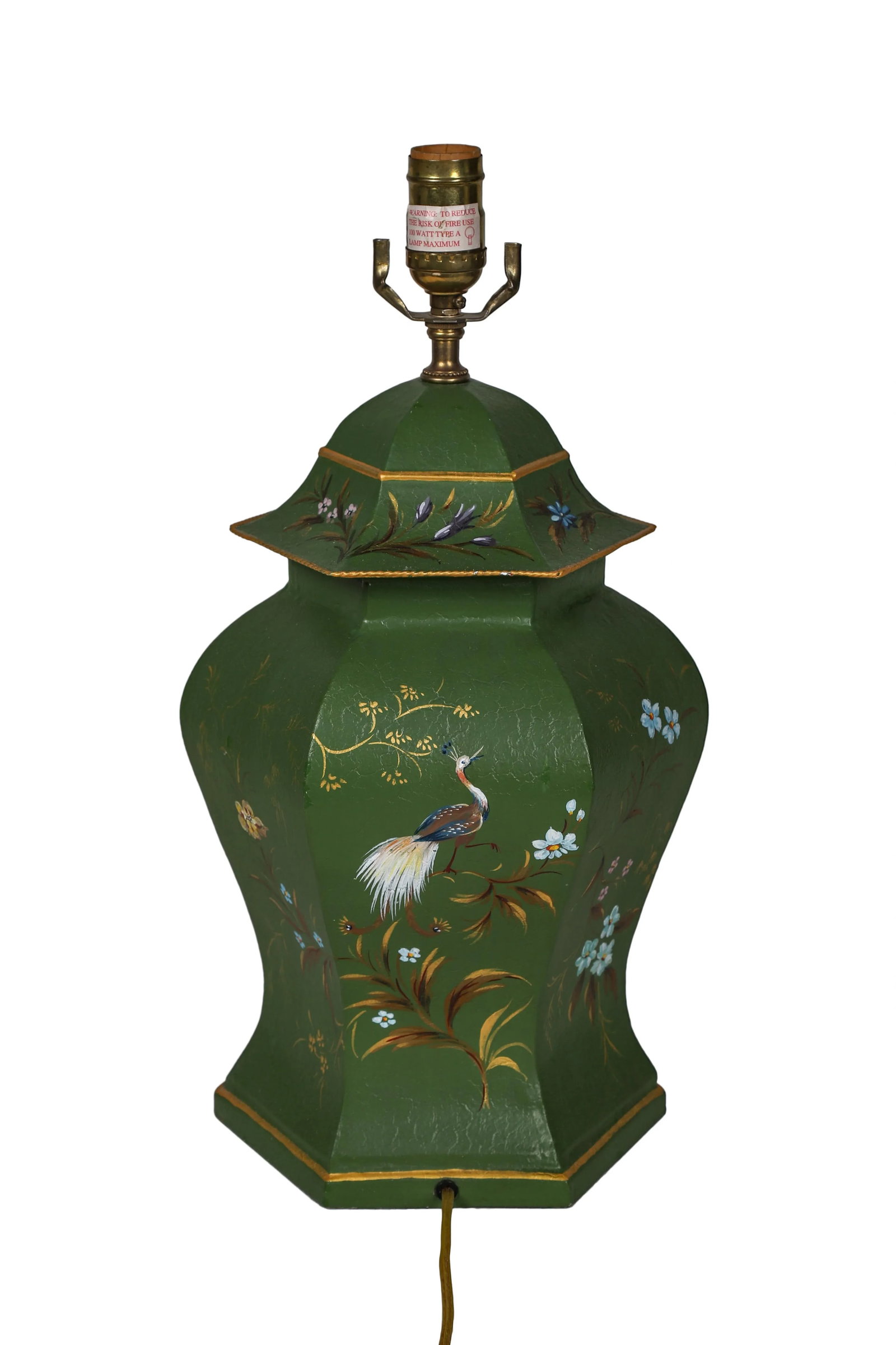 Vintage Hand-Painted Tole Temple Jar Table Lamp - 7