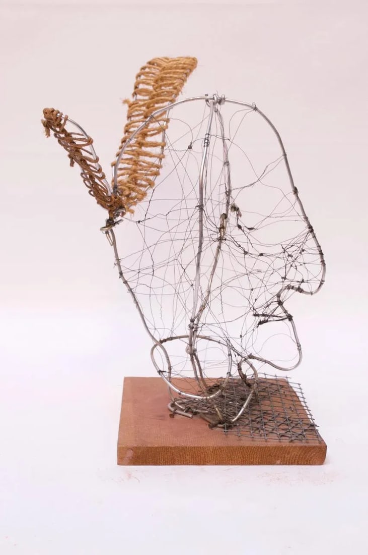 Joyce Blum Mounted Wire Native American "Face" Sculpture - 12