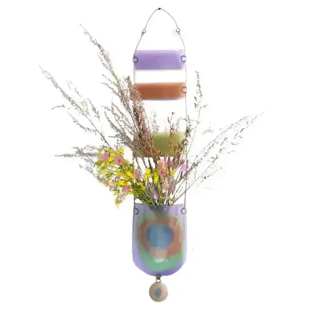 Vintage Higgins Studio Fused Art Glass Modern Hanging Planter or Wall Pocket, Signed - 2