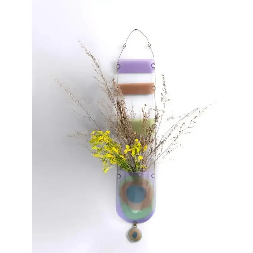 Vintage Higgins Studio Fused Art Glass Modern Hanging Planter or Wall Pocket, Signed - 3