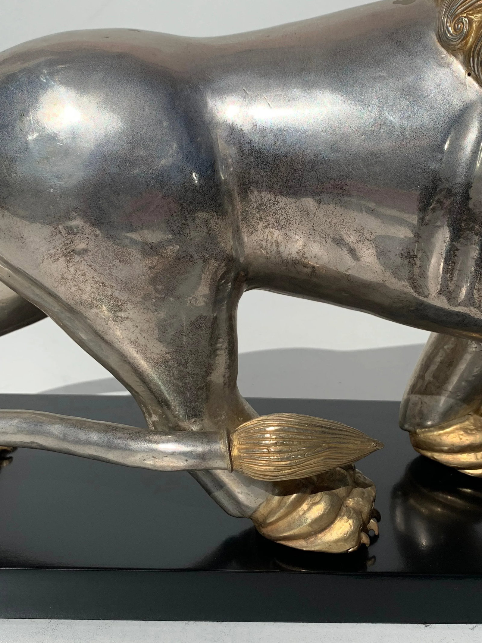 Silvered Brass Lion Sculptures Bookends - a Pair - 11