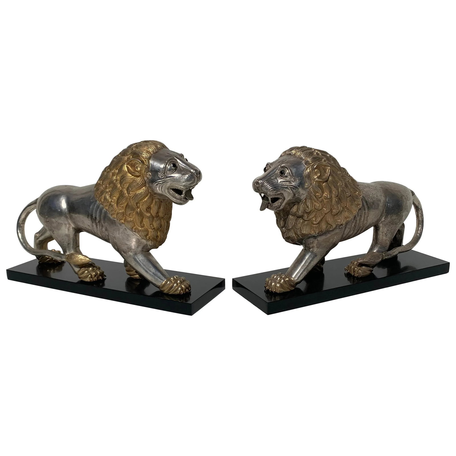 Silvered Brass Lion Sculptures Bookends - a Pair - 12