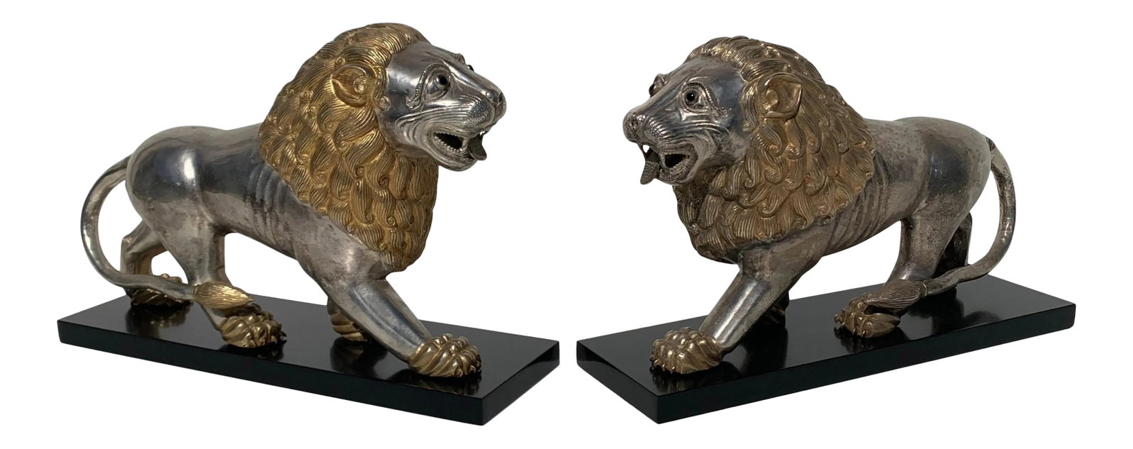 Silvered Brass Lion Sculptures Bookends - a Pair (1 of 12)