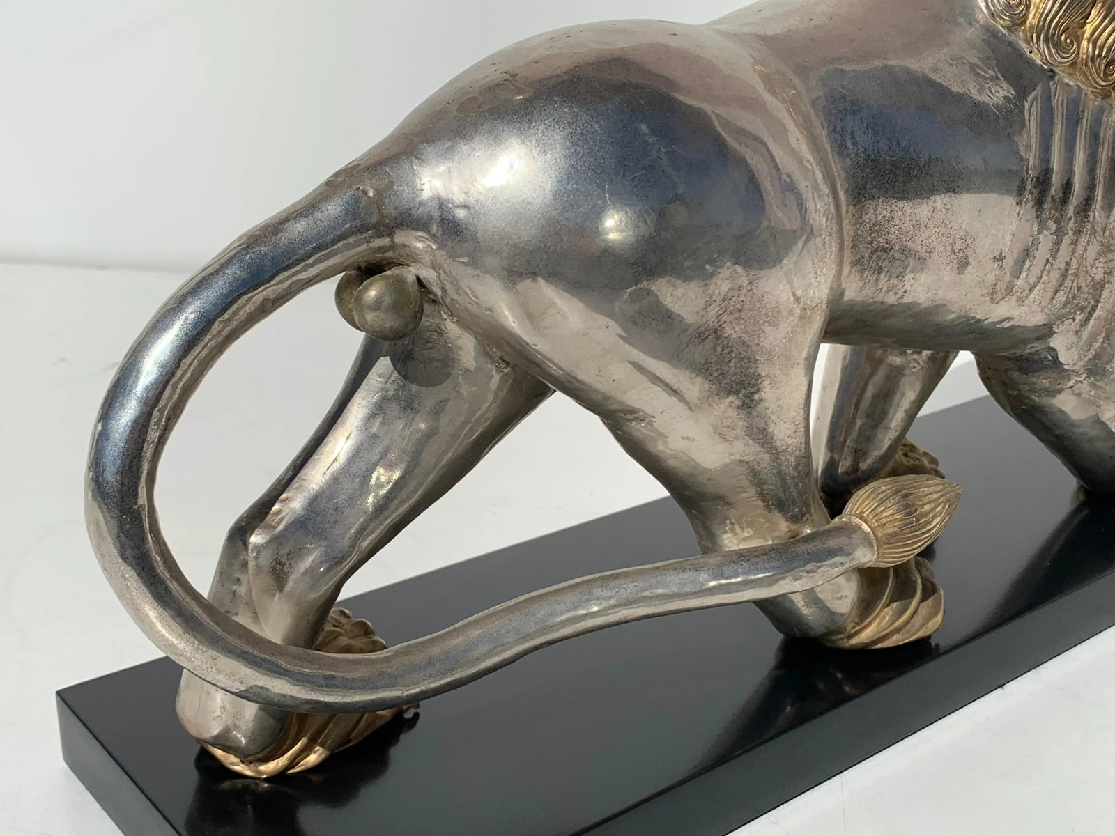 Silvered Brass Lion Sculptures Bookends - a Pair - 3