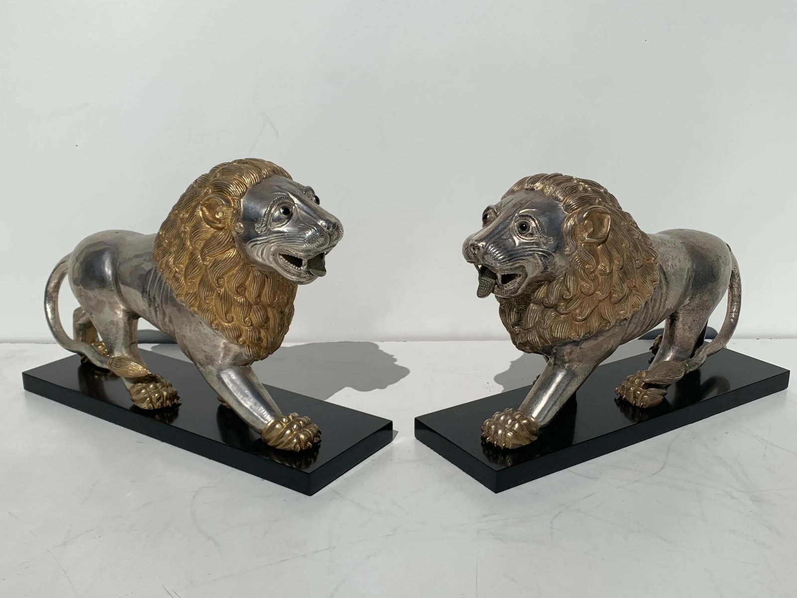 Silvered Brass Lion Sculptures Bookends - a Pair - 4