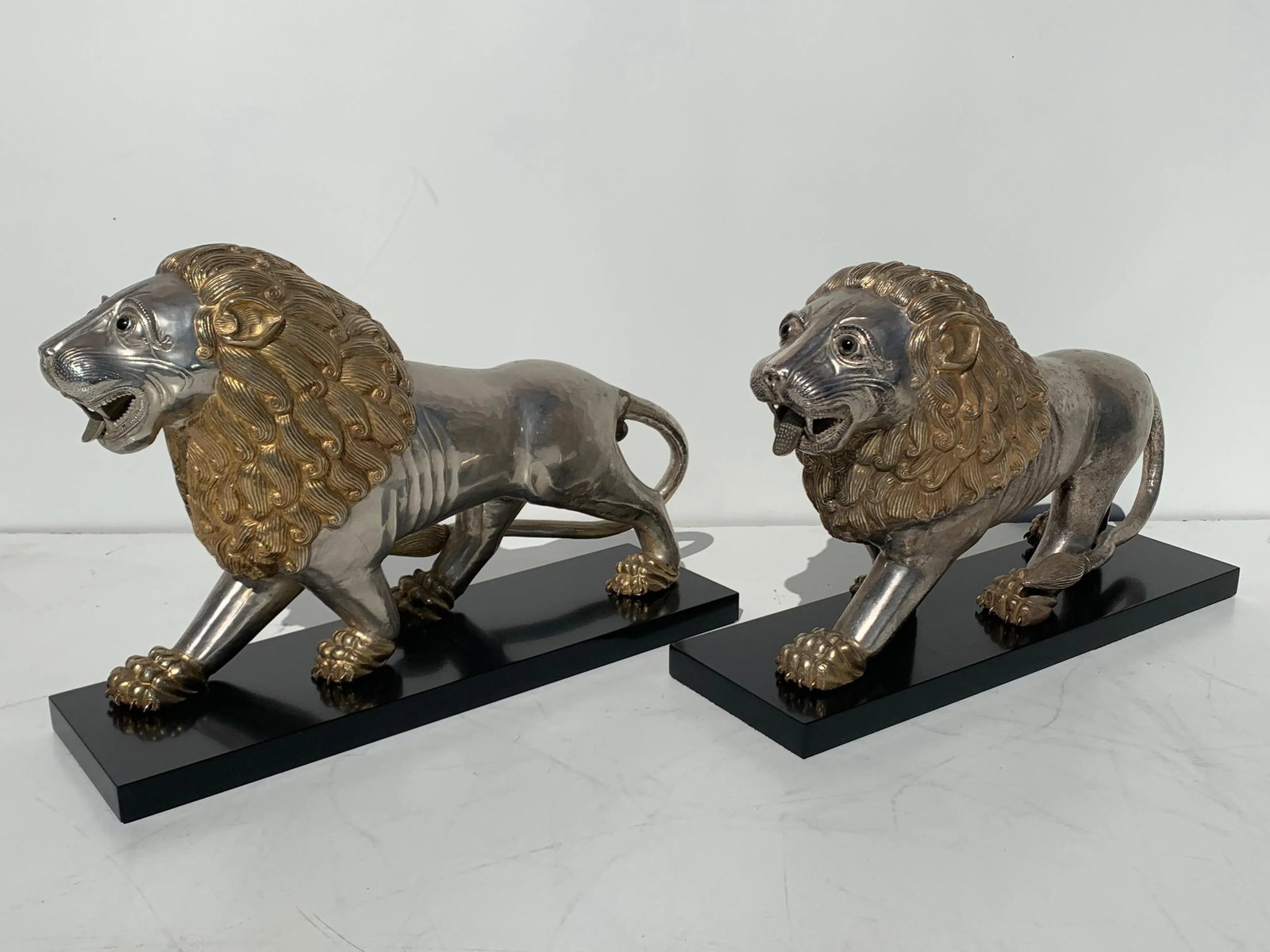 Silvered Brass Lion Sculptures Bookends - a Pair - 5