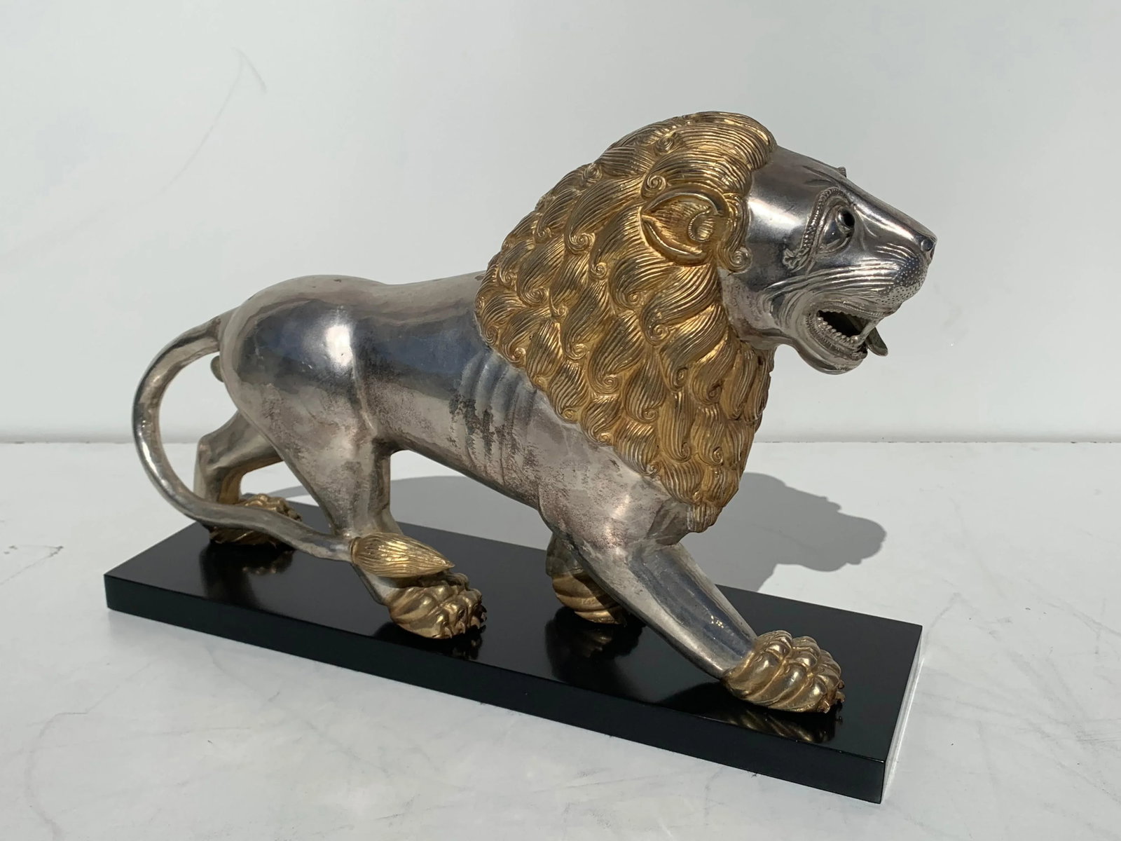 Silvered Brass Lion Sculptures Bookends - a Pair - 6