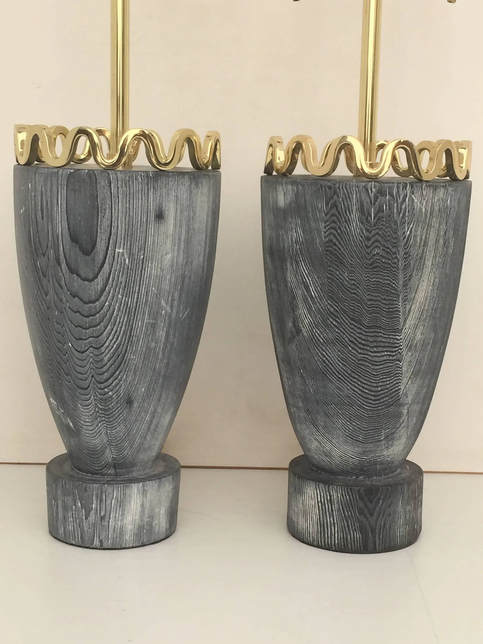 James Mont Cerused Redwood and Brass Lamps - a Pair - 3