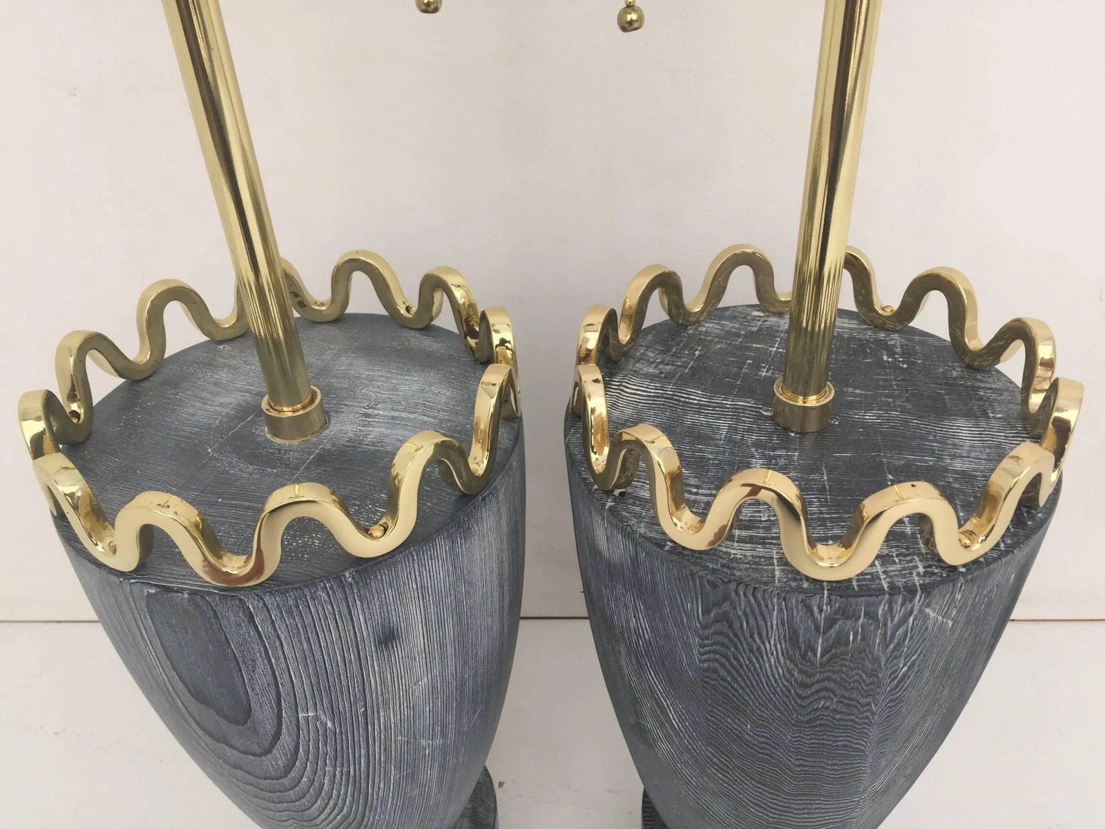 James Mont Cerused Redwood and Brass Lamps - a Pair - 4