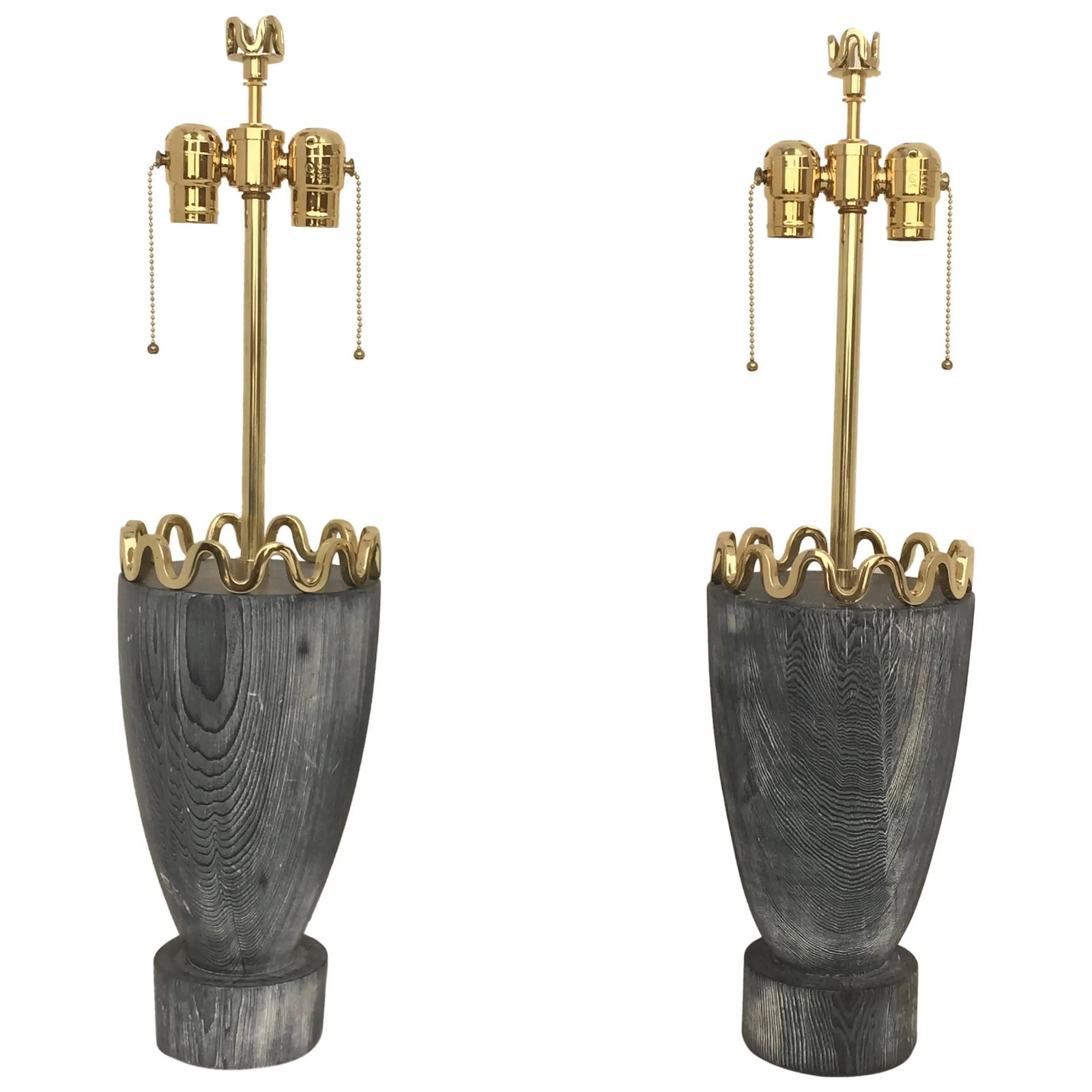 James Mont Cerused Redwood and Brass Lamps - a Pair - 7