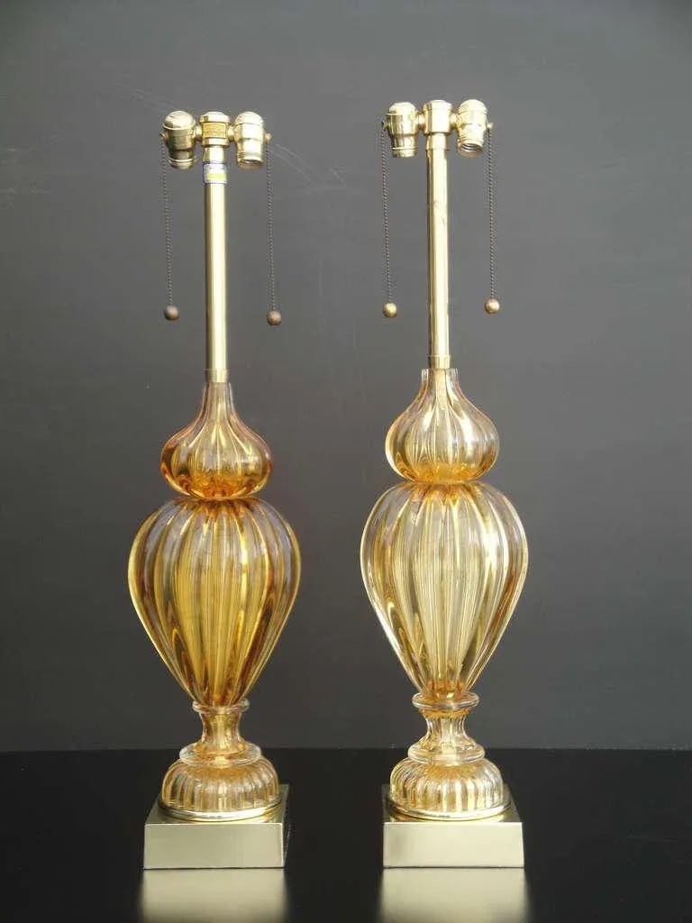 Golden Amber Murano Lamps by Marbro - a Pair - 2