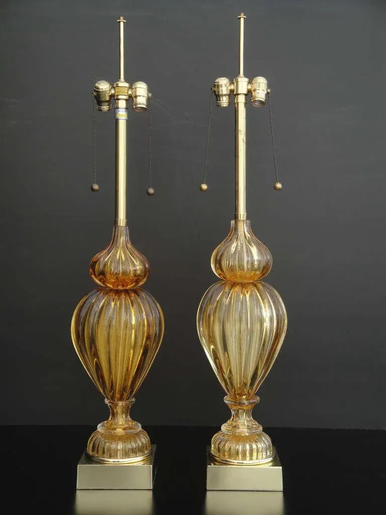 Golden Amber Murano Lamps by Marbro - a Pair - 3