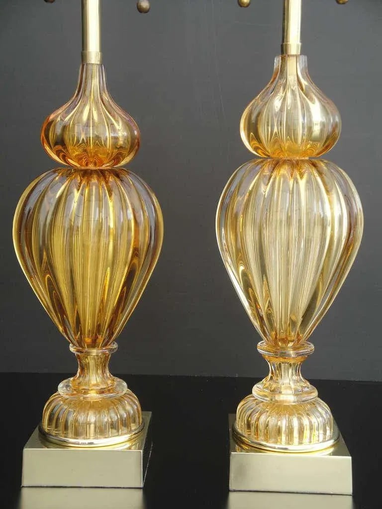 Golden Amber Murano Lamps by Marbro - a Pair - 4