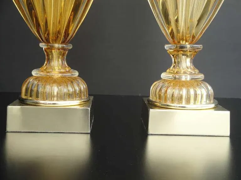Golden Amber Murano Lamps by Marbro - a Pair - 5