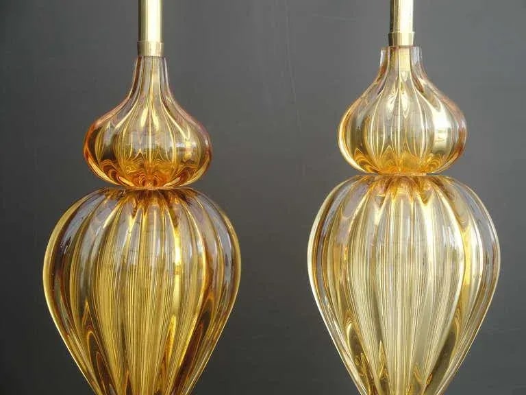 Golden Amber Murano Lamps by Marbro - a Pair - 6