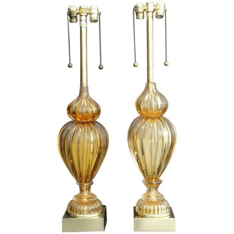 Golden Amber Murano Lamps by Marbro - a Pair - 8