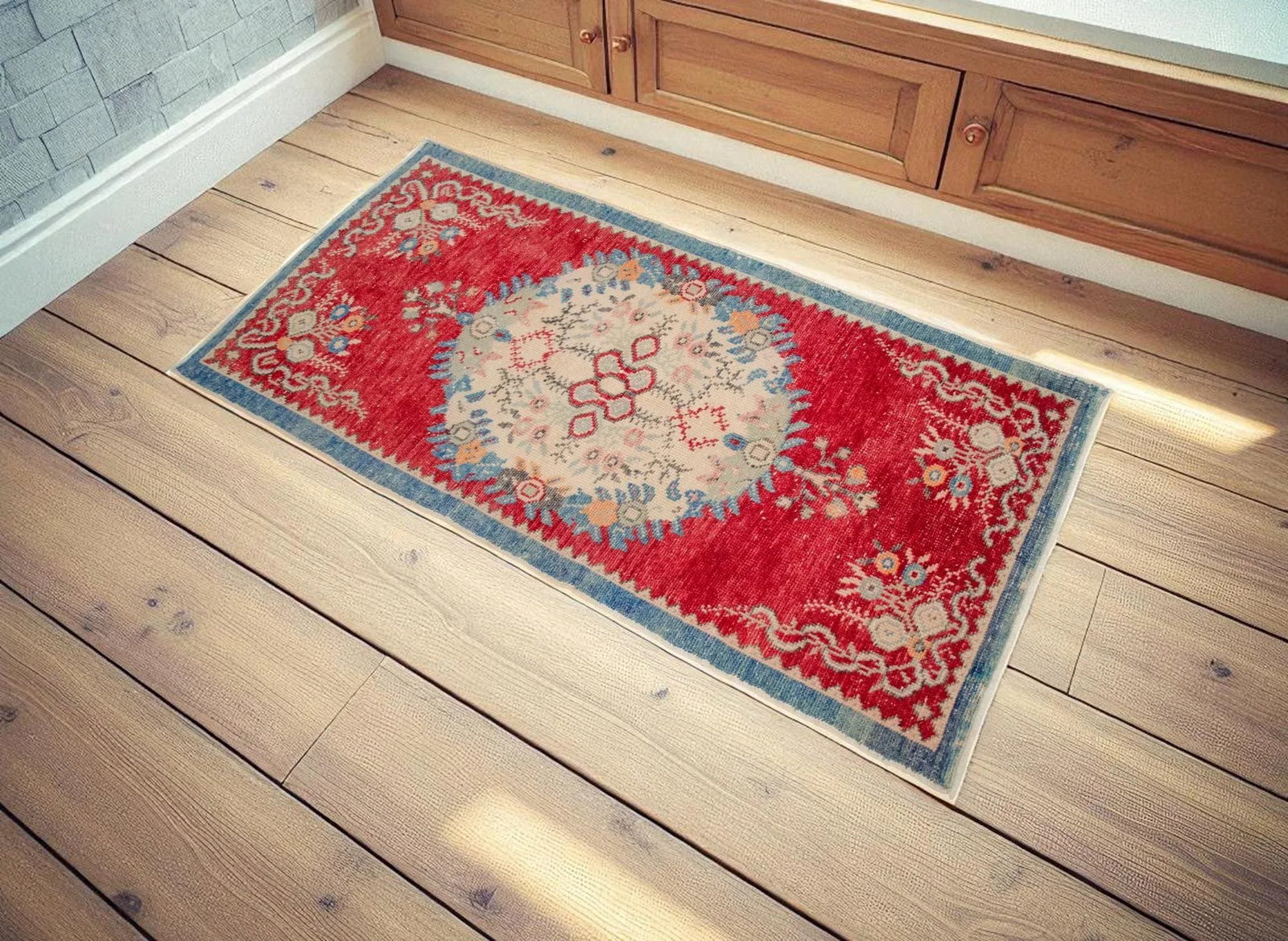 Distressed Area Rug Hand Knotted Colorful Oushak Medallion Rug - 2'5'' X 4'9'' - 2