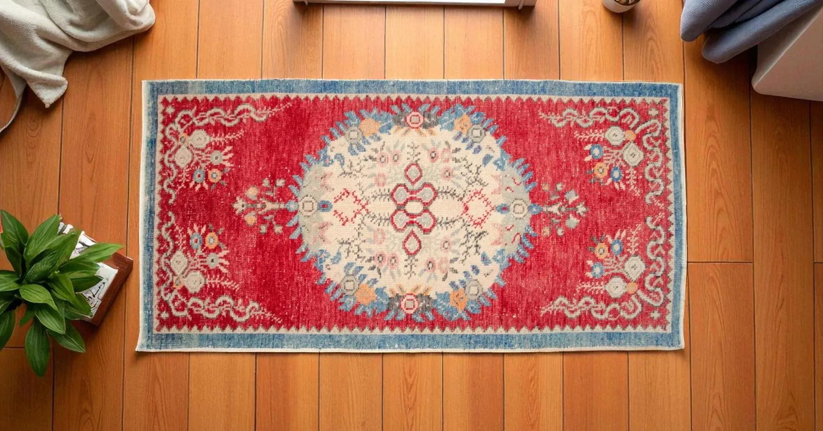 Distressed Area Rug Hand Knotted Colorful Oushak Medallion Rug - 2'5'' X 4'9'' - 3
