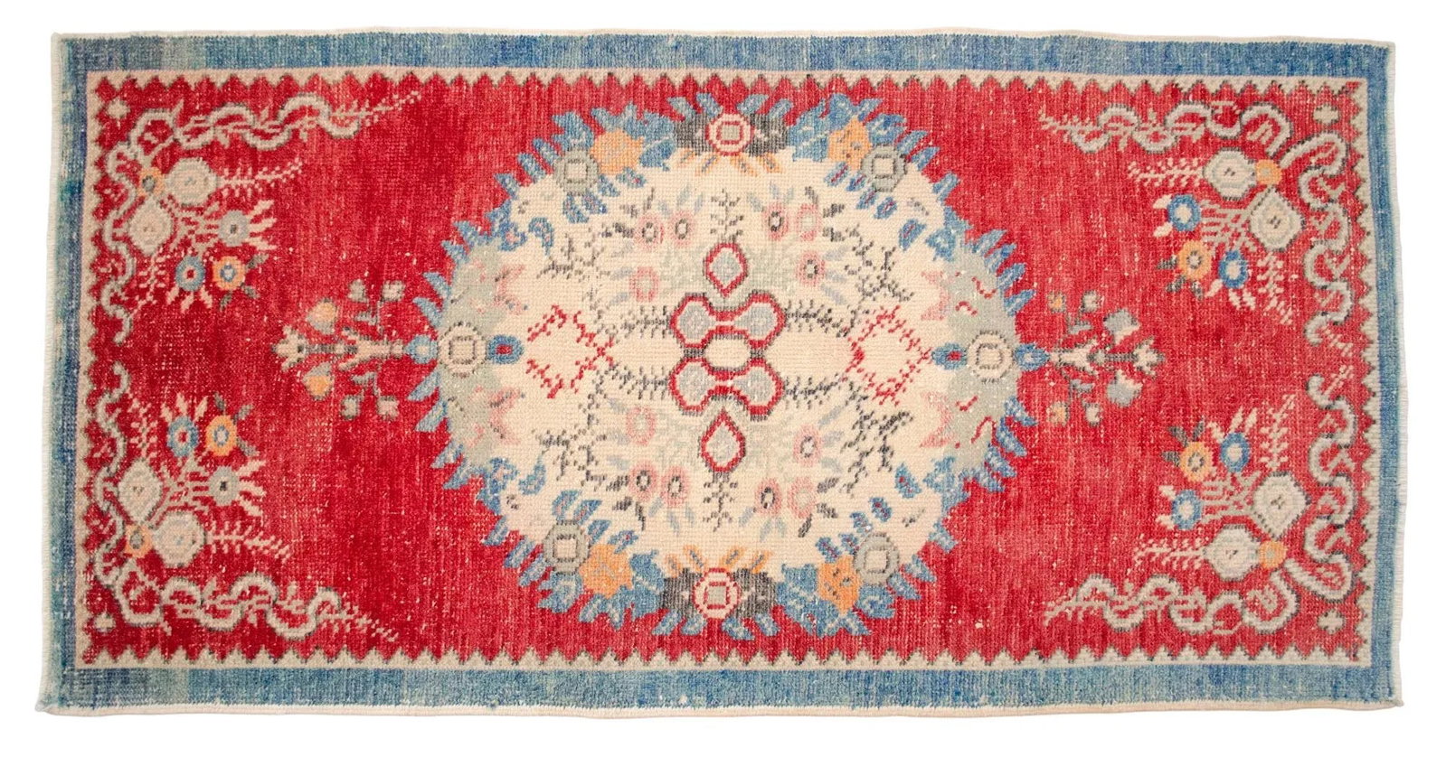 Distressed Area Rug Hand Knotted Colorful Oushak Medallion Rug - 2'5'' X 4'9'' - 8