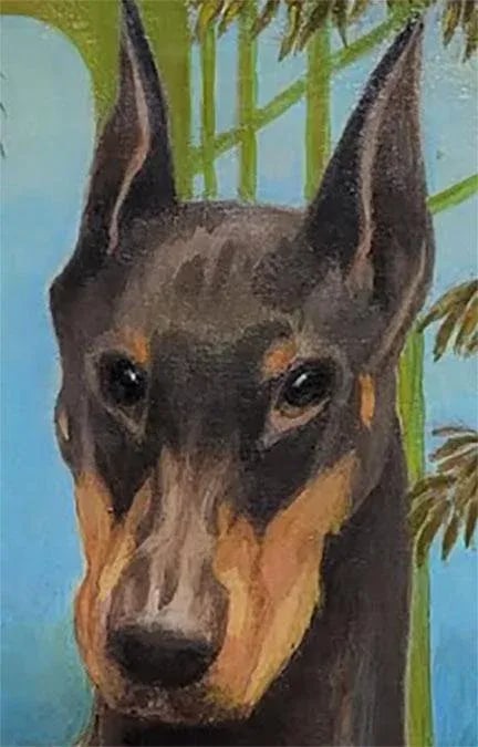 Whimsical Oil Painting Portrait Doberman Pinscher Dog - Signed - 3