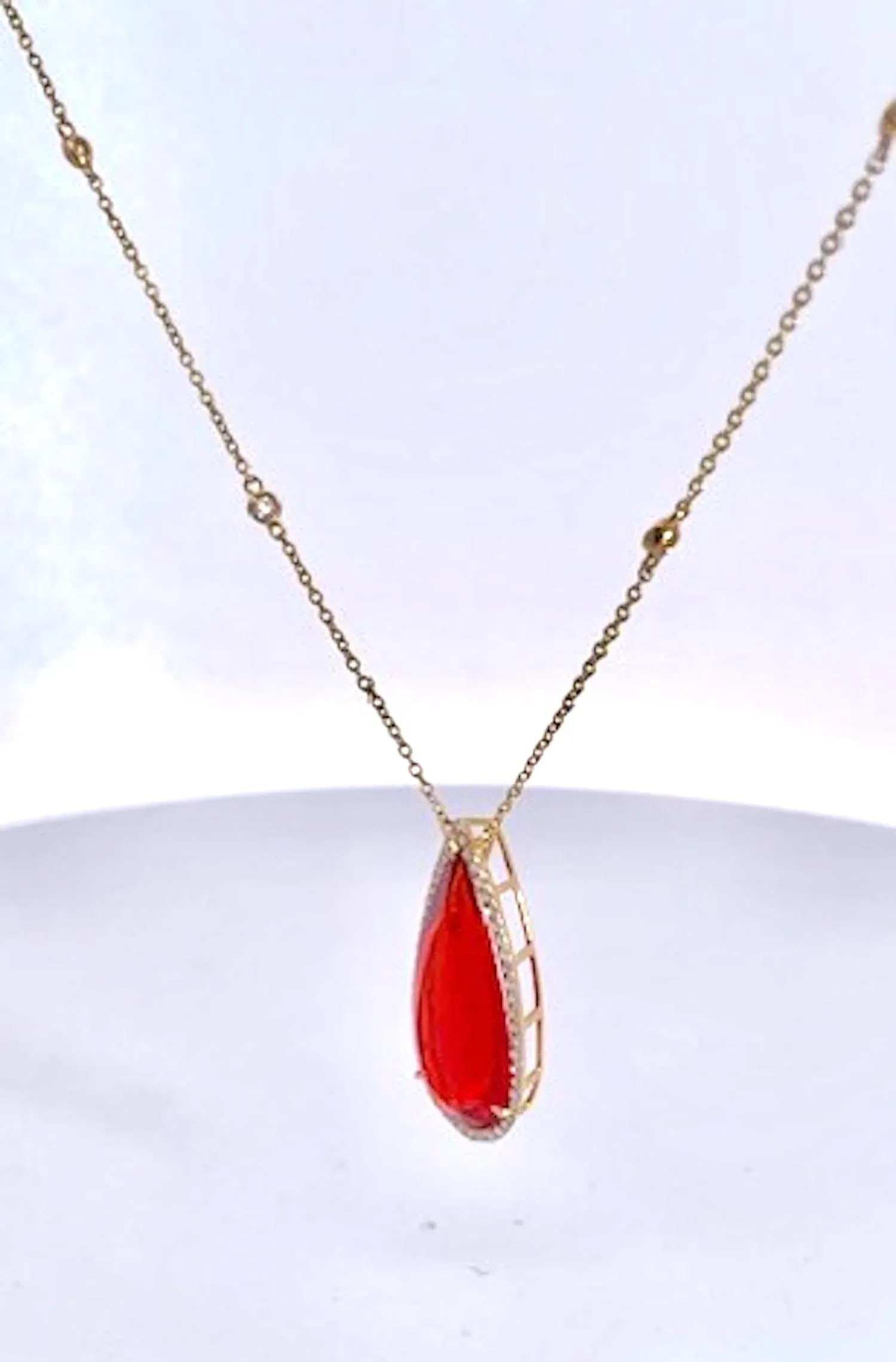 Fire Opal With Diamond Surround 18k - 10