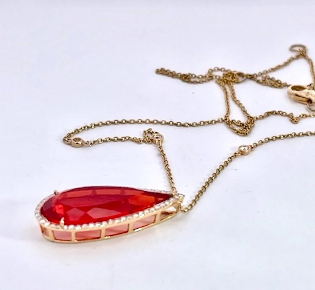 Fire Opal With Diamond Surround 18k - 2
