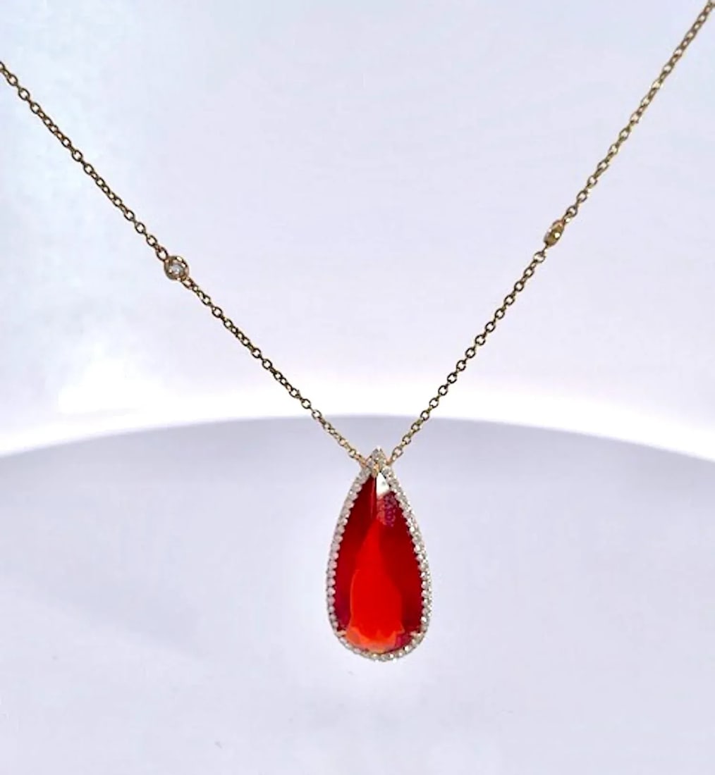 Fire Opal With Diamond Surround 18k - 3