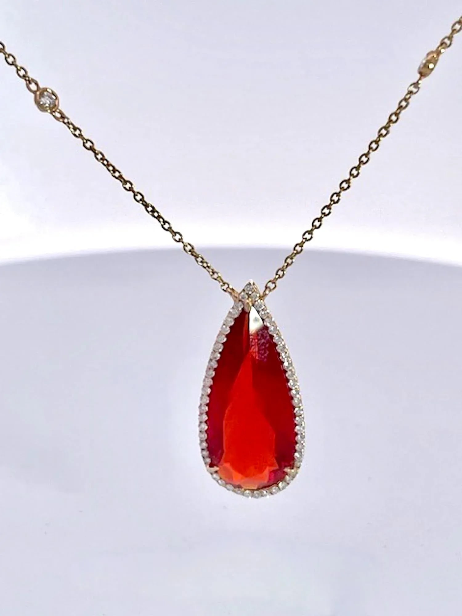 Fire Opal With Diamond Surround 18k - 4