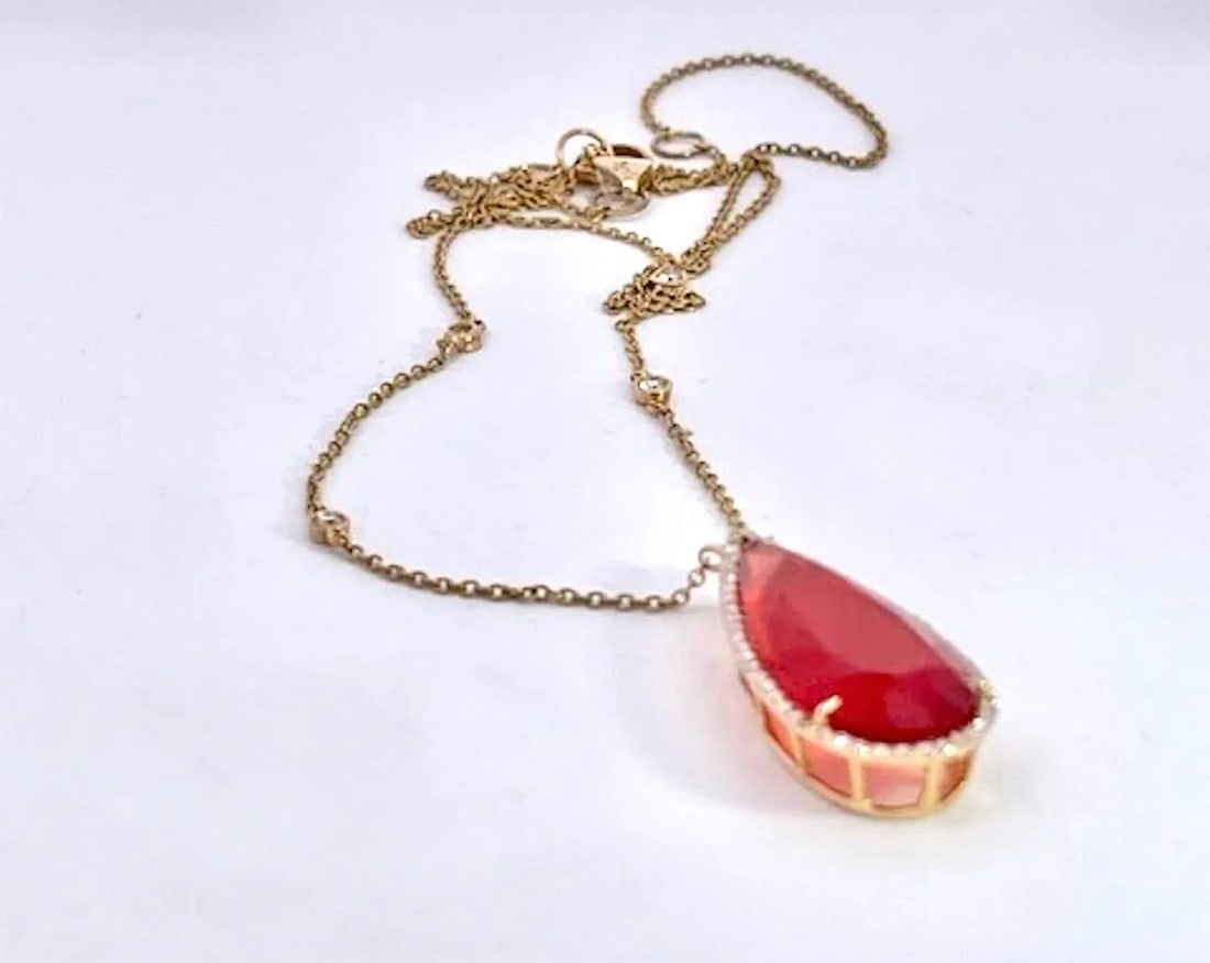 Fire Opal With Diamond Surround 18k - 7