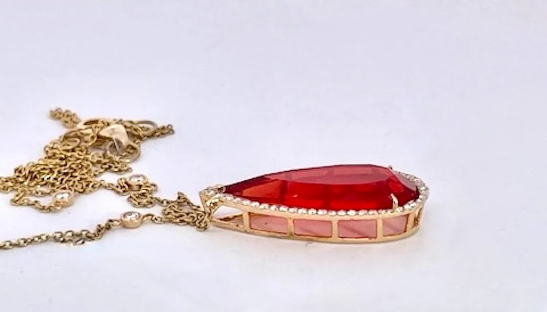 Fire Opal With Diamond Surround 18k - 8