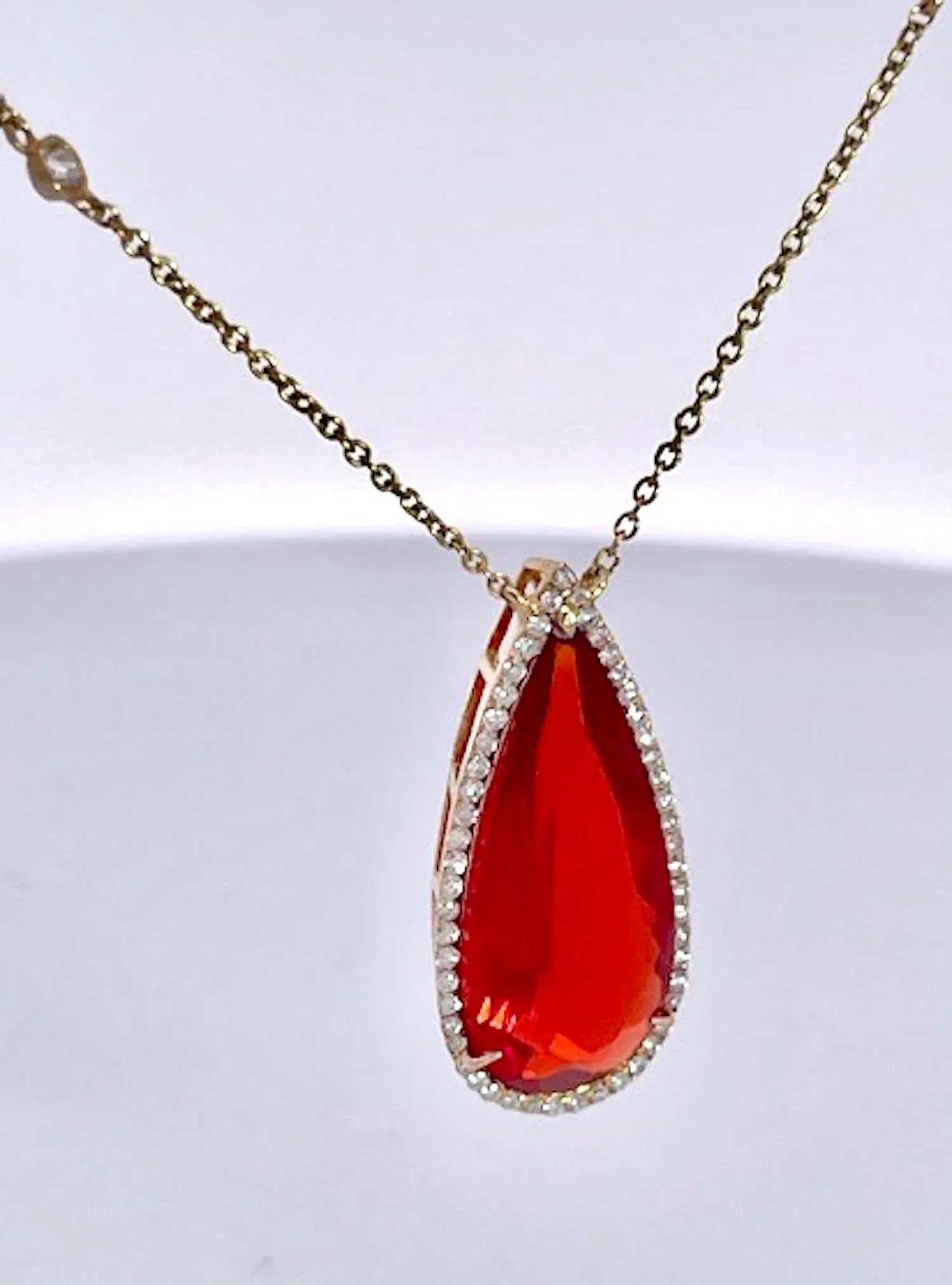 Fire Opal With Diamond Surround 18k - 9