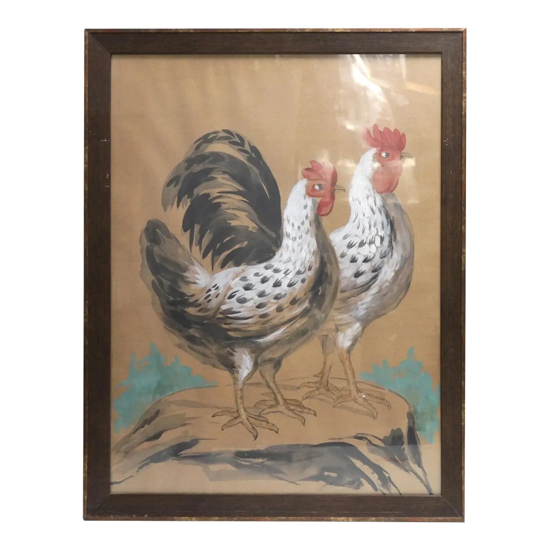 Vintage Watercolor Hand-Painted Gorgeous Portrait of a Chicken Couple, (1 of 6)
