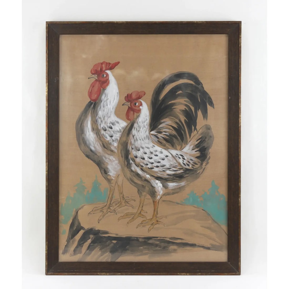 Vintage Watercolor Hand-Painted Gorgeous Portrait of a Chicken Couple, - 2