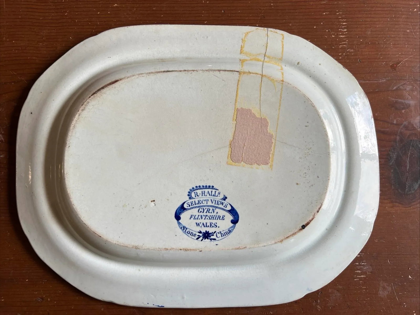 Antique Dark Blue Transfer Decorated Staffordshire Platter "Gyrn, Flintshire" - 10