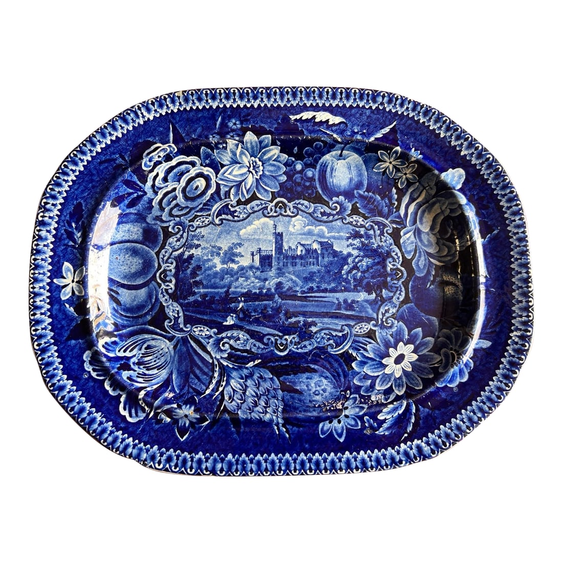 Antique Dark Blue Transfer Decorated Staffordshire Platter "Gyrn, Flintshire" (1 of 12)