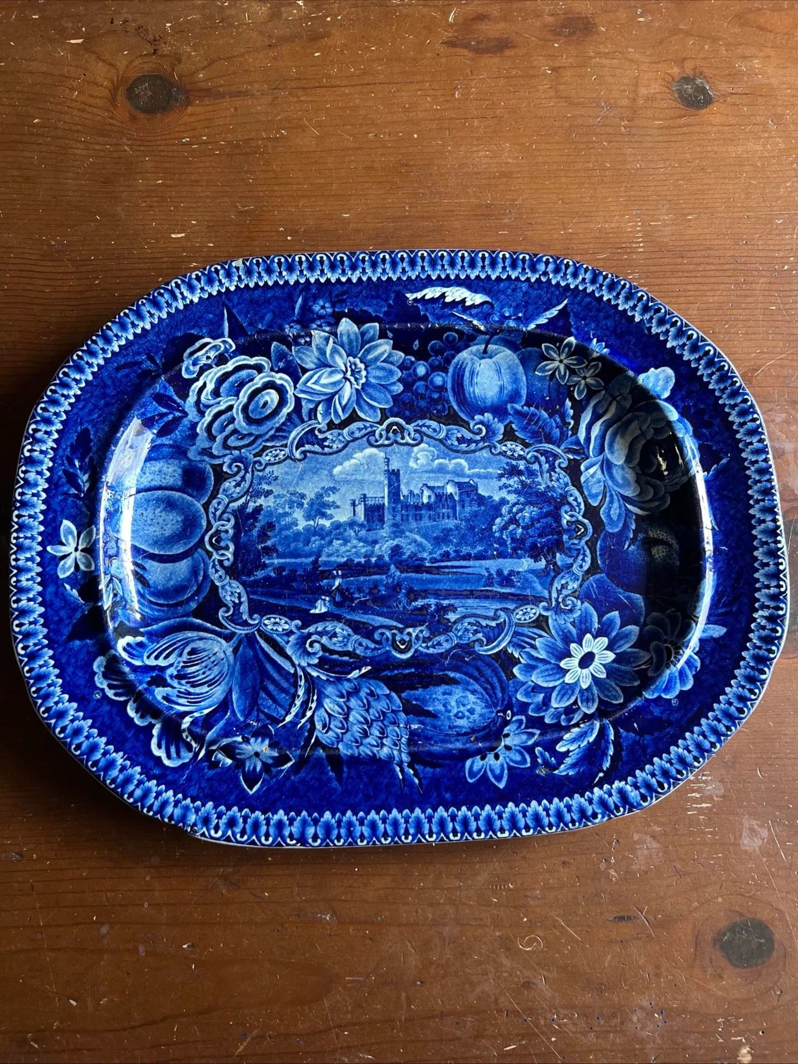 Antique Dark Blue Transfer Decorated Staffordshire Platter "Gyrn, Flintshire" - 2
