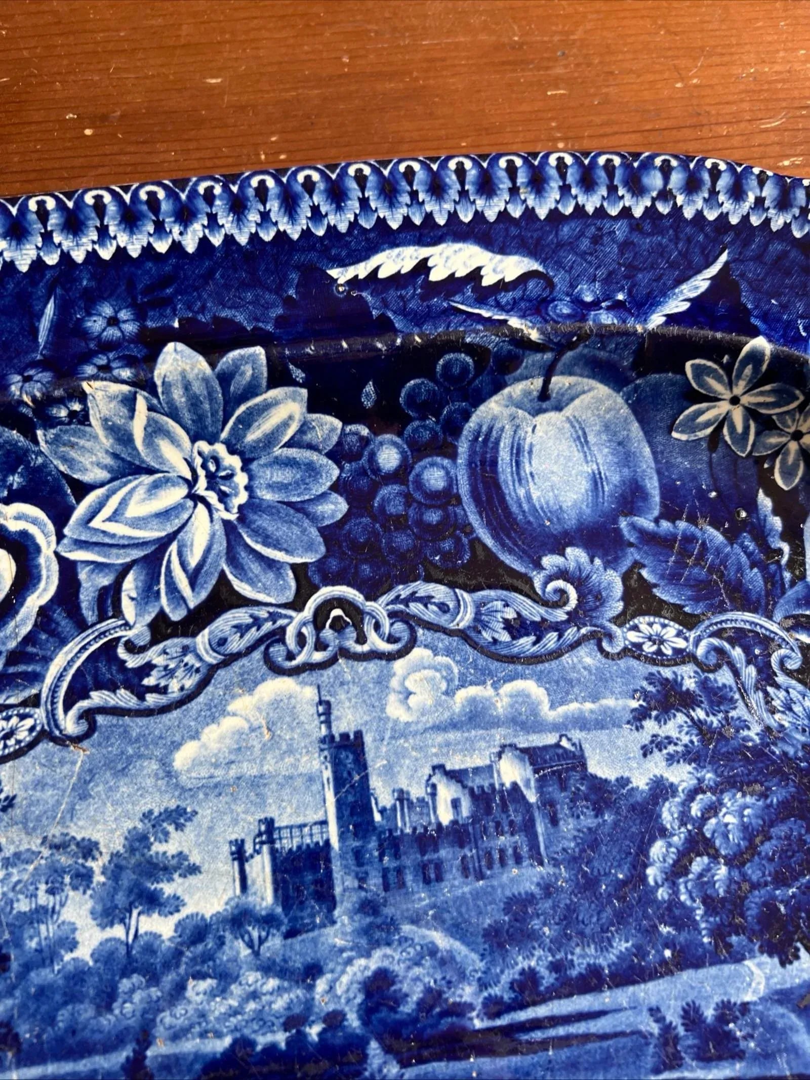 Antique Dark Blue Transfer Decorated Staffordshire Platter "Gyrn, Flintshire" - 3