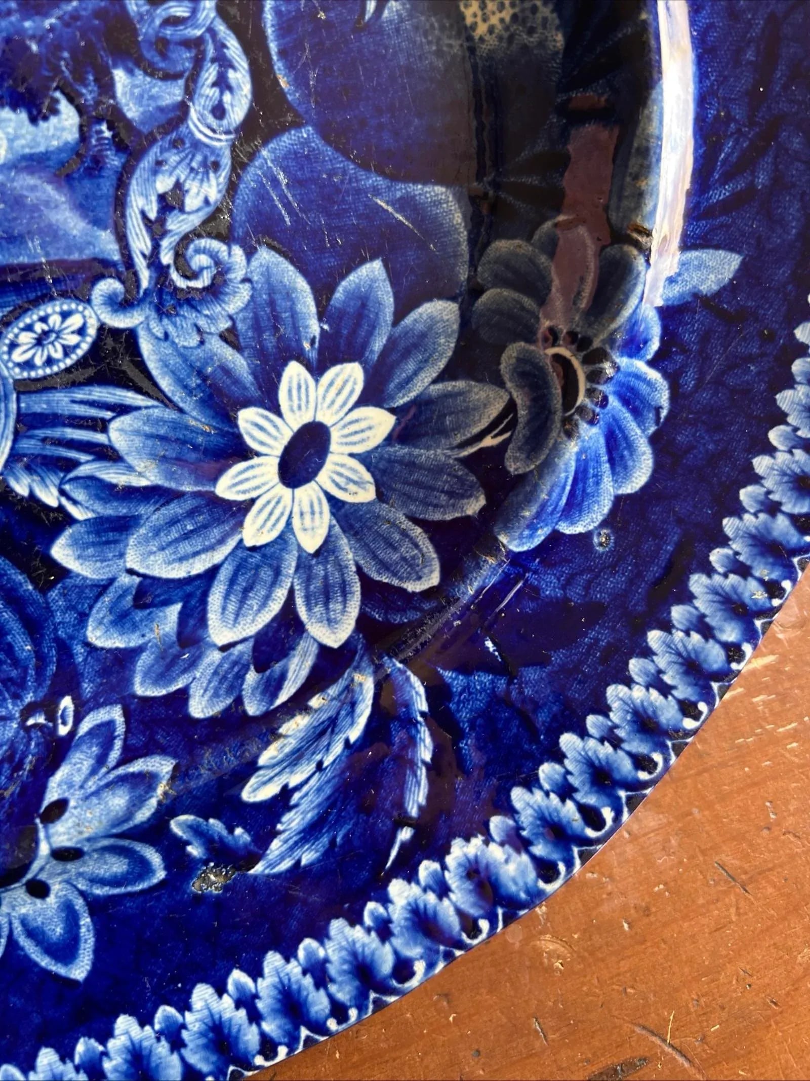 Antique Dark Blue Transfer Decorated Staffordshire Platter "Gyrn, Flintshire" - 4