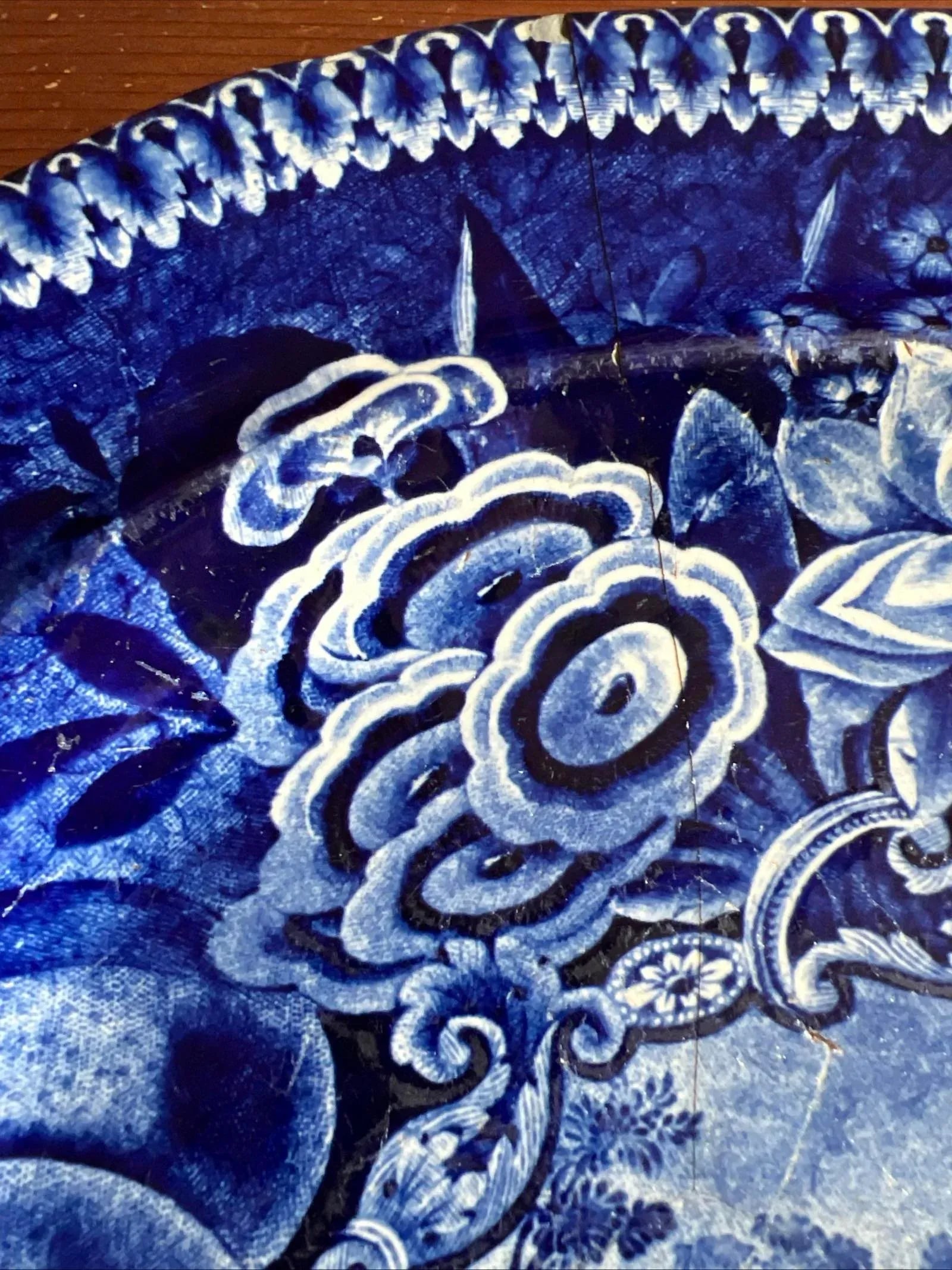 Antique Dark Blue Transfer Decorated Staffordshire Platter "Gyrn, Flintshire" - 5