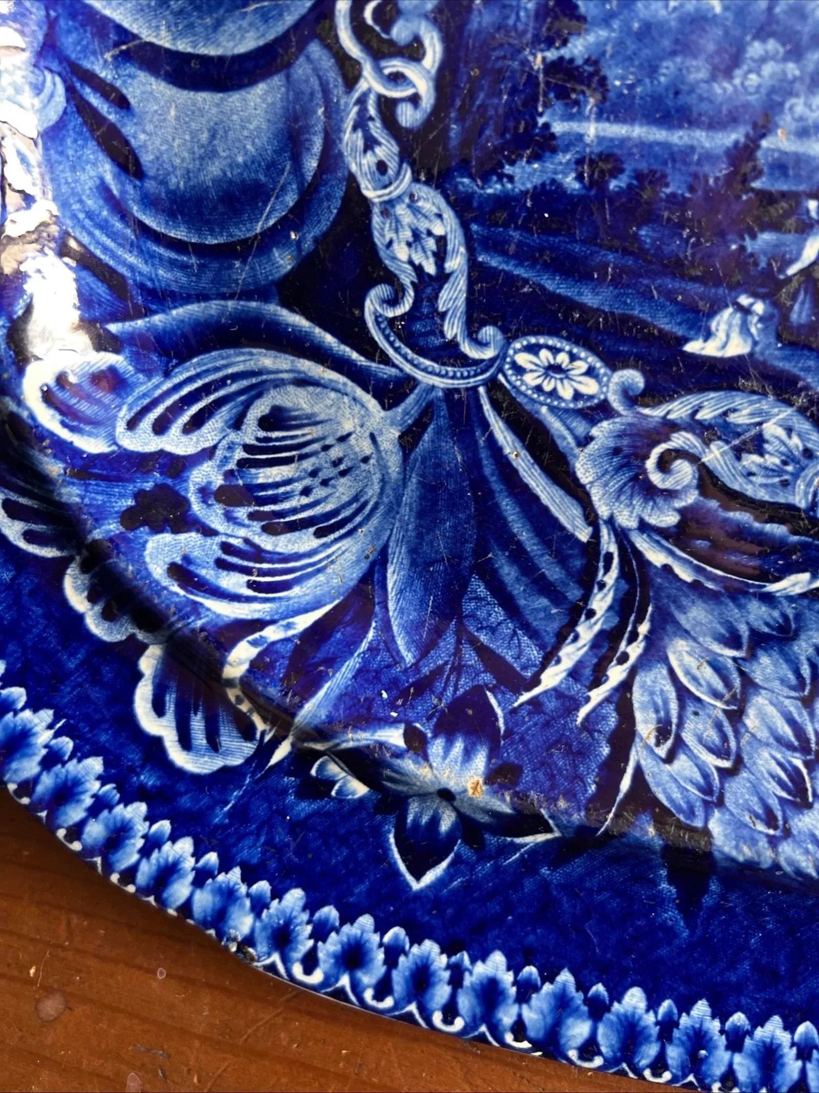Antique Dark Blue Transfer Decorated Staffordshire Platter "Gyrn, Flintshire" - 6