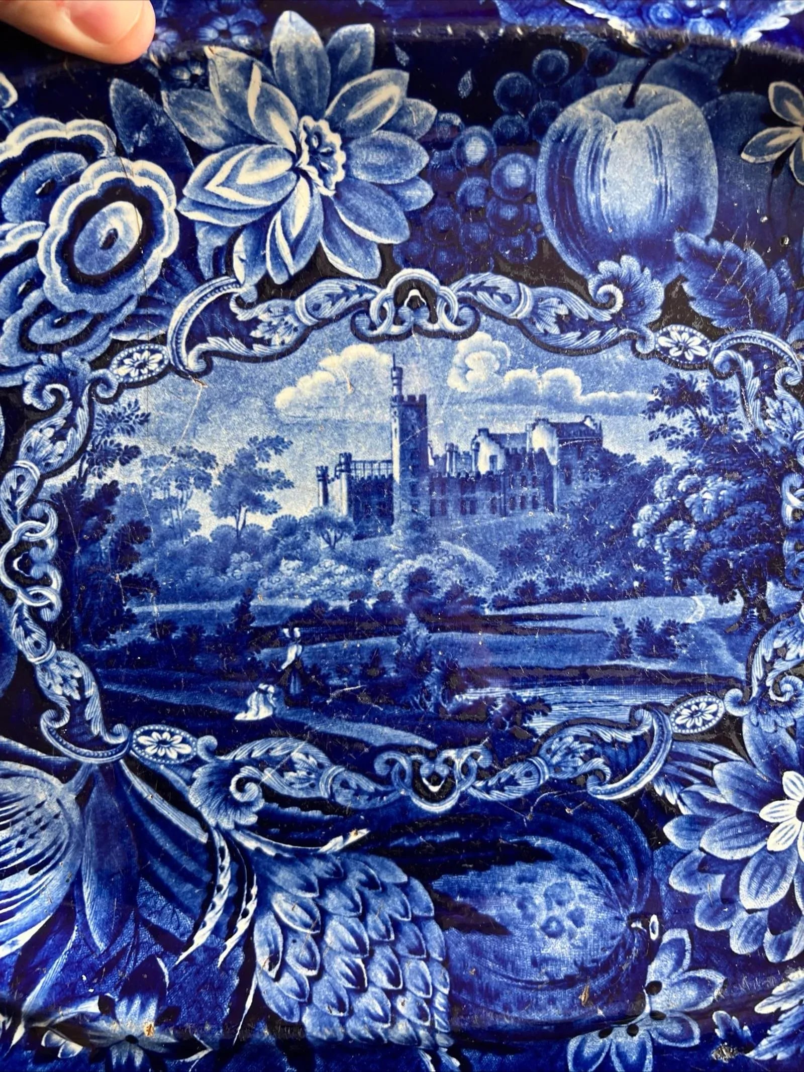 Antique Dark Blue Transfer Decorated Staffordshire Platter "Gyrn, Flintshire" - 7