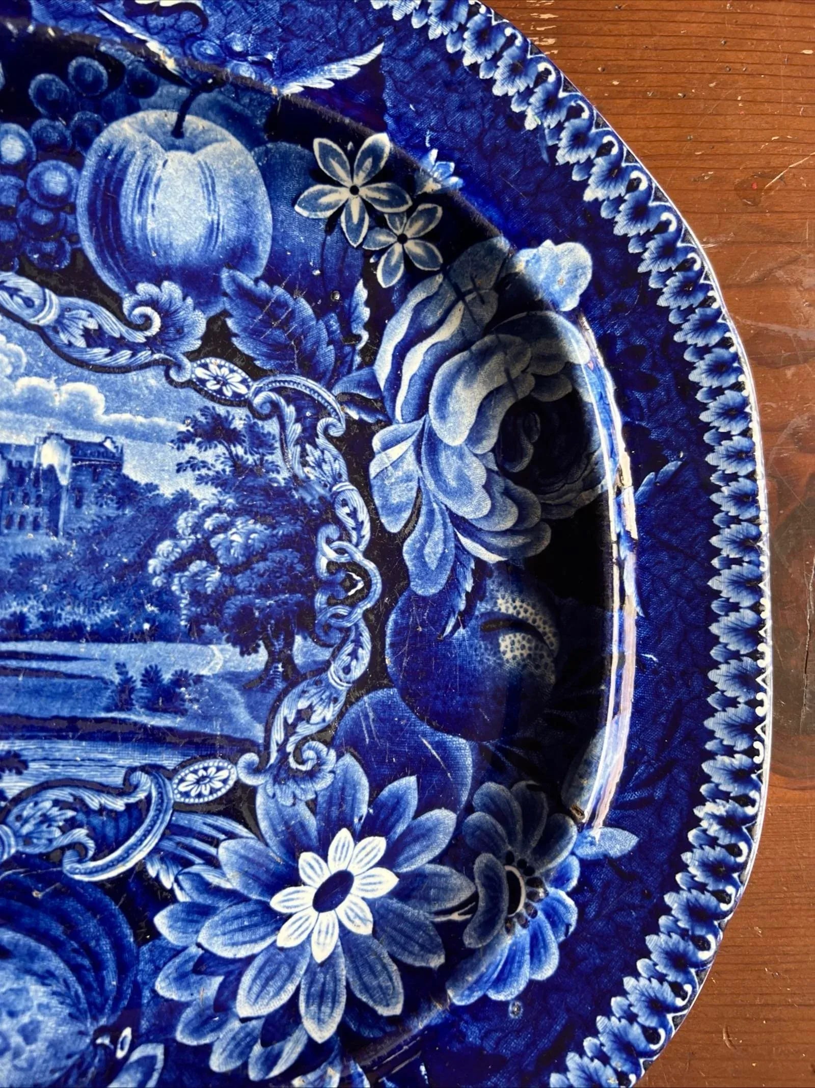 Antique Dark Blue Transfer Decorated Staffordshire Platter "Gyrn, Flintshire" - 8
