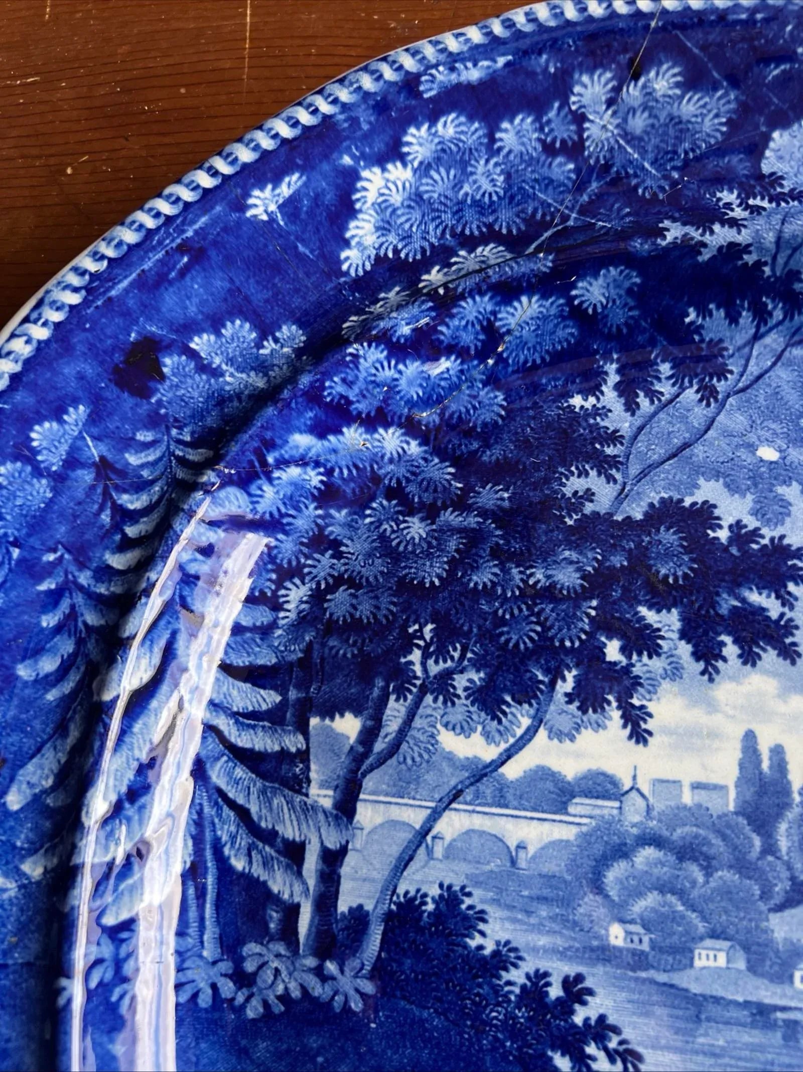 Antique Dark Blue Transfer Decorated Staffordshire Platter Italian Scenery Turin - 10
