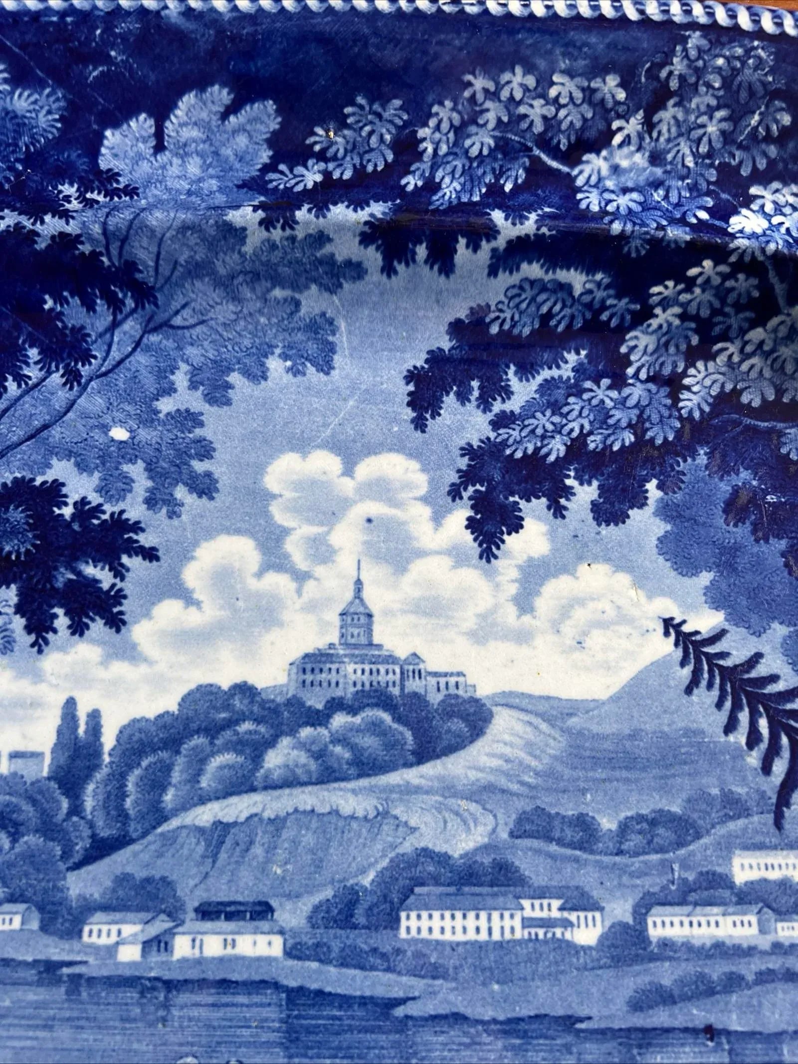 Antique Dark Blue Transfer Decorated Staffordshire Platter Italian Scenery Turin - 12