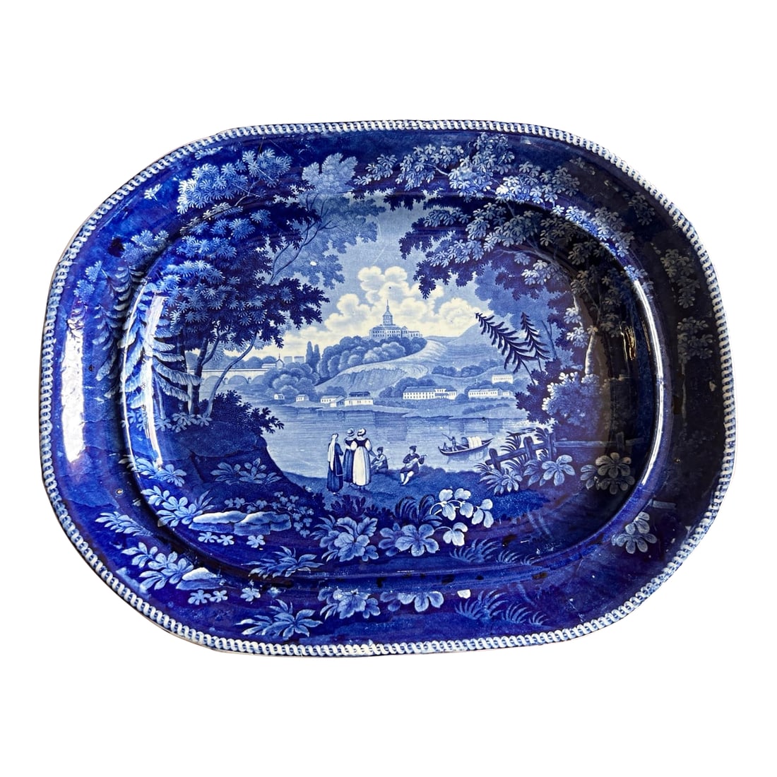 Antique Dark Blue Transfer Decorated Staffordshire Platter Italian Scenery Turin (1 of 12)